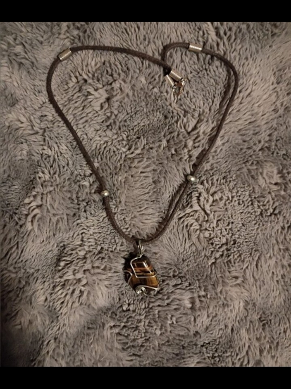 Brown Cord Necklace with Tiger Eye Stone Pendant